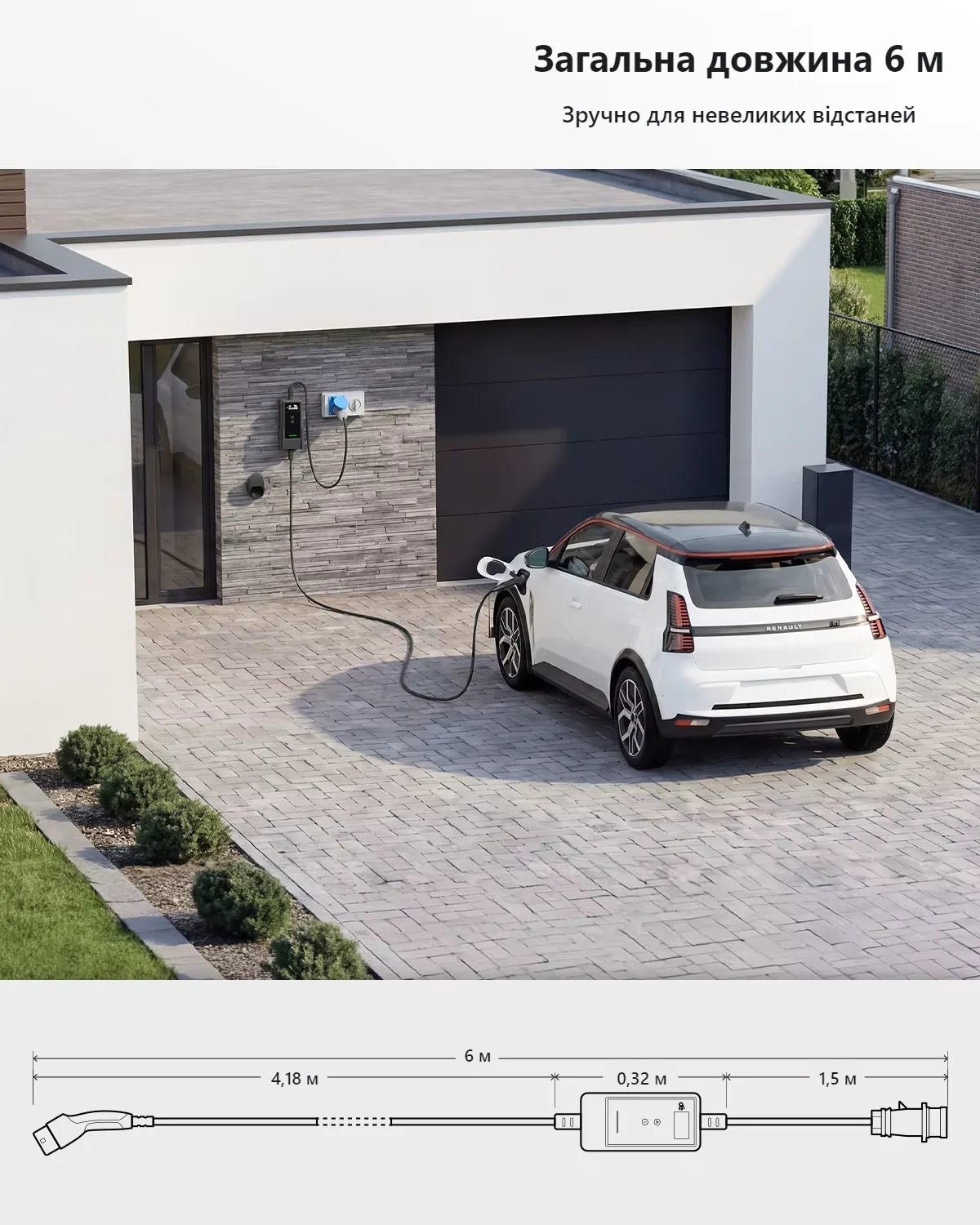 Схема длины кабеля зарядной станции Ampera Go — 6 метров